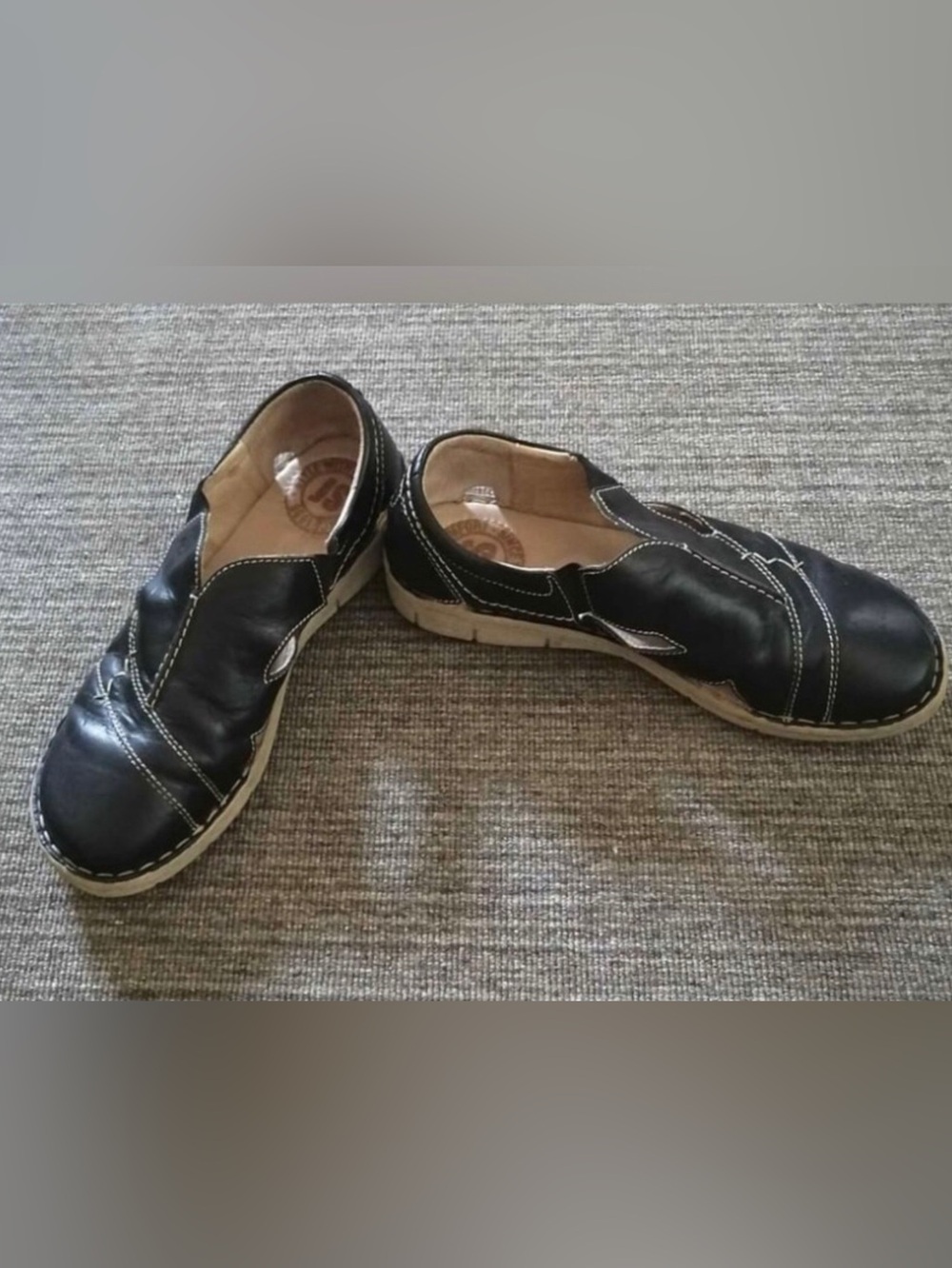 Josef Seibel Black Leather Slip-On Sandals